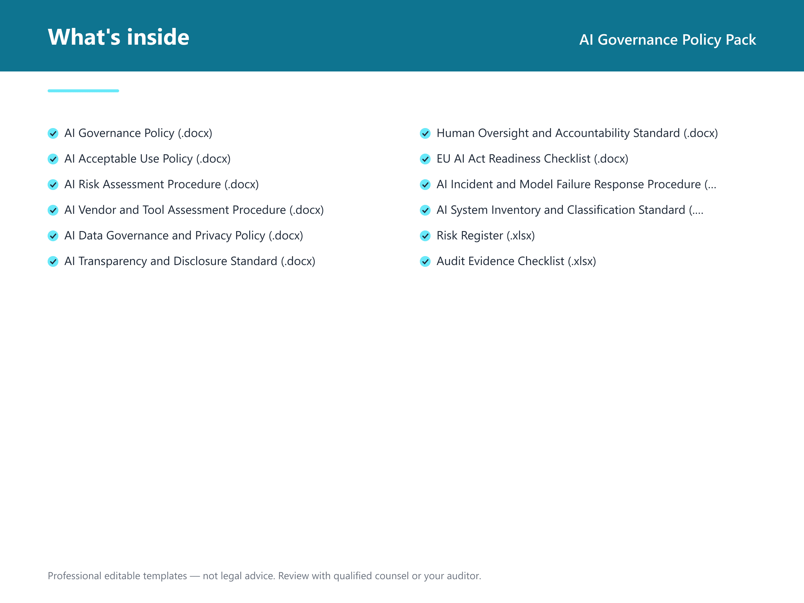 What's inside the AI Governance Policy Pack — 10 compliance document templates