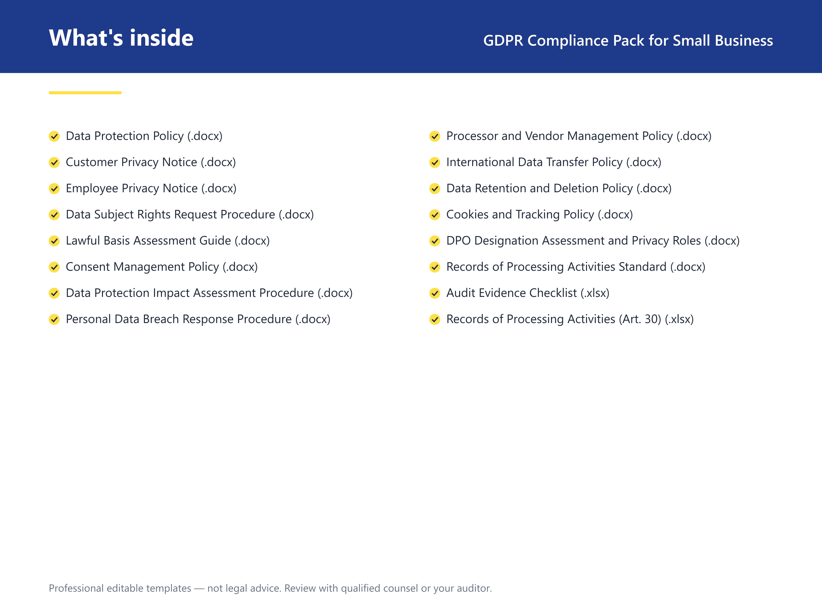 What's inside the GDPR Compliance Pack for Small Business — 14 compliance document templates