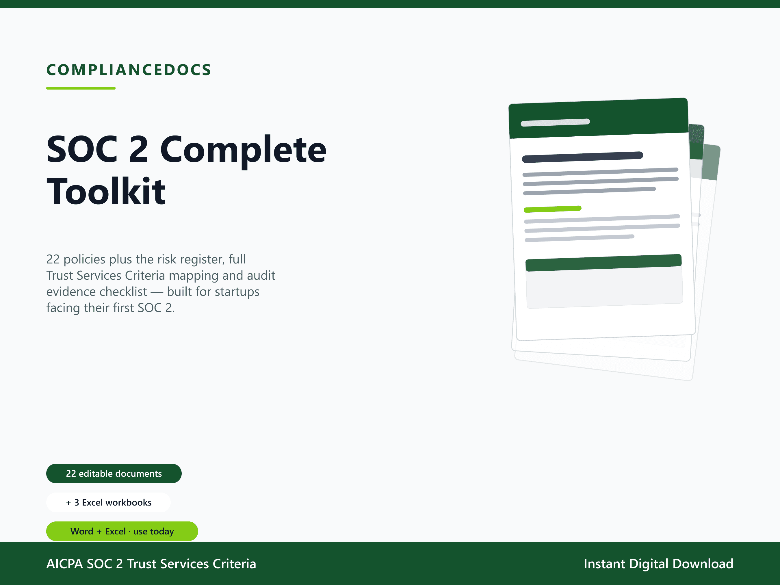 SOC 2 Complete Toolkit — 22 editable SOC 2 Trust Services Criteria document templates in Word and Excel