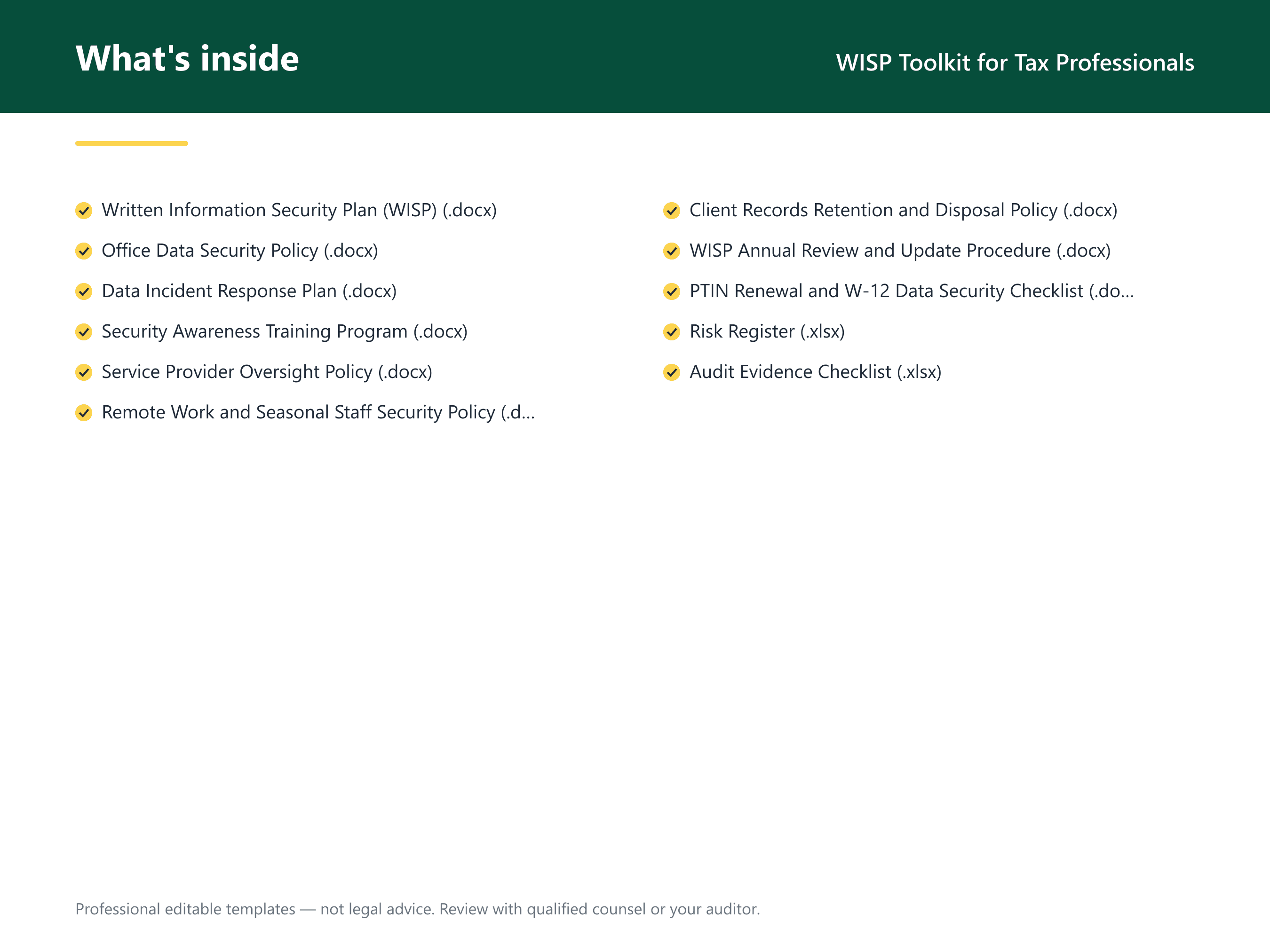 What's inside the WISP Toolkit for Tax Professionals — 9 compliance document templates