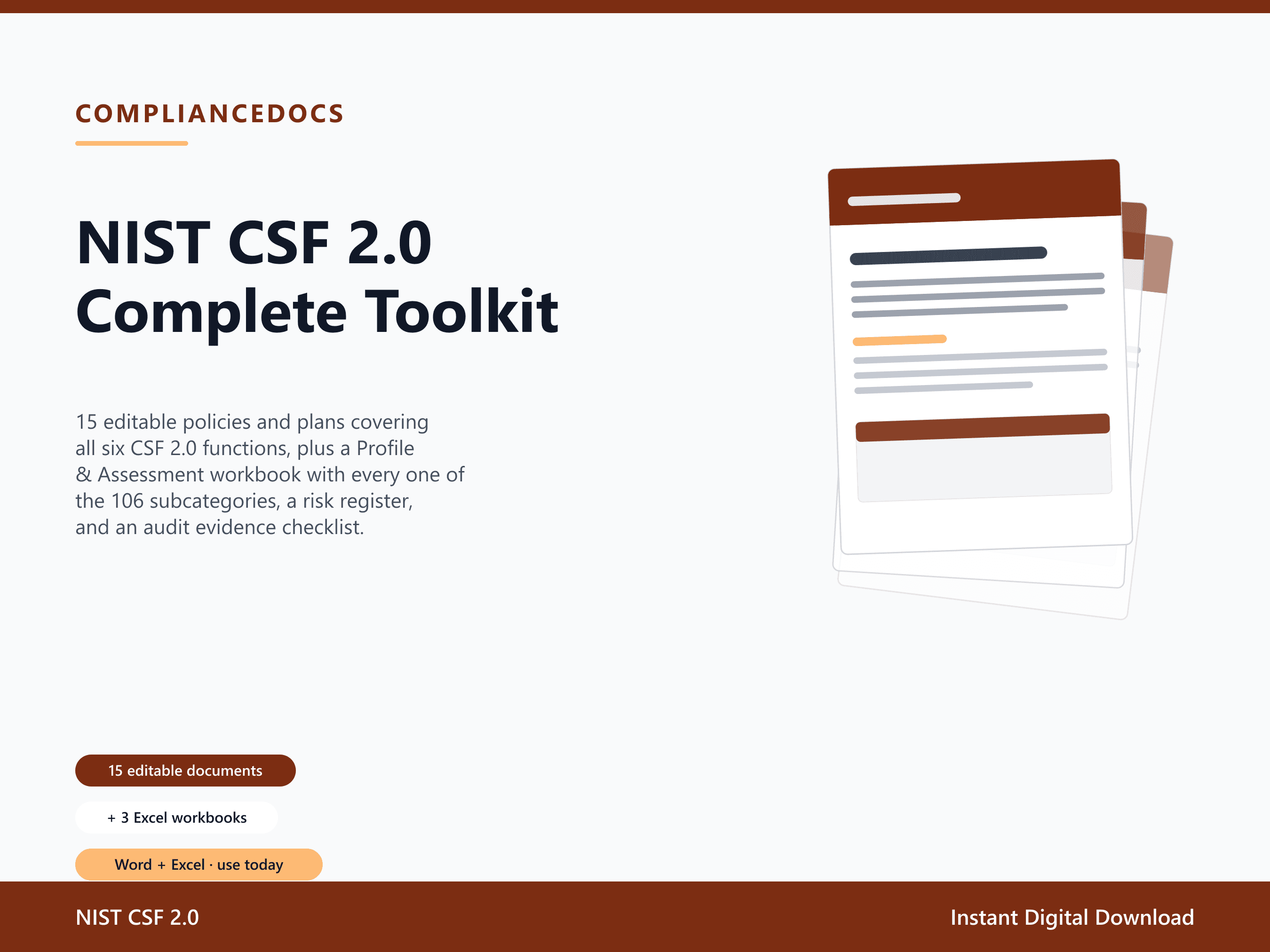 NIST CSF 2.0 Complete Toolkit — 15 editable NIST CSF 2.0 document templates in Word and Excel